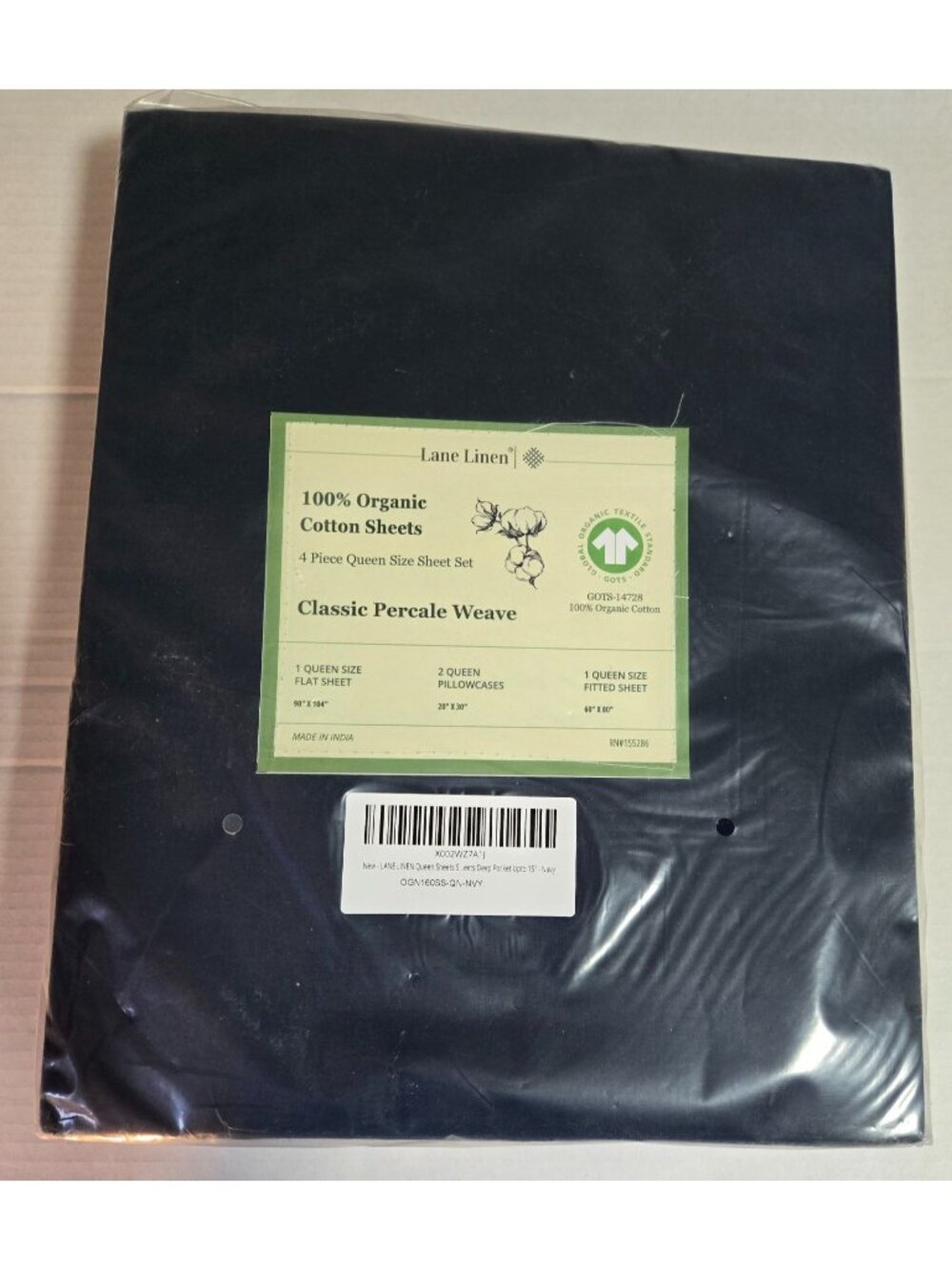 100 % Organic Cotton Sheets 4 Piece Queen Set by Lane Linen